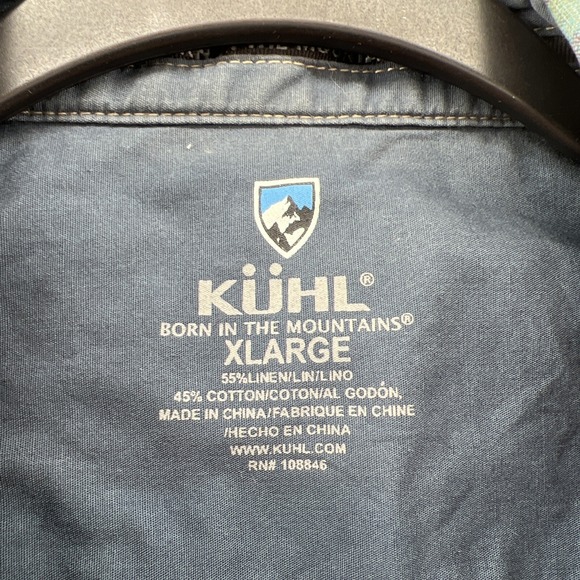 Kuhl Shirt Mens XL Karib Brown Plaid Button Up Shirt Linen/Cotton Blend - Picture 4 of 12